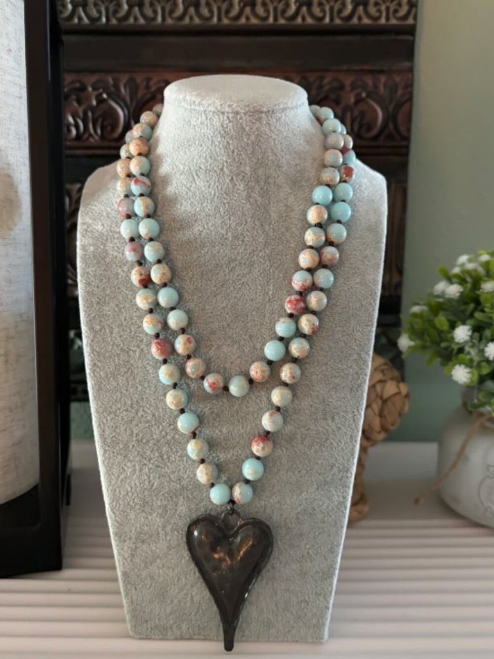 Multi Color Stone Beaded Heart Necklace